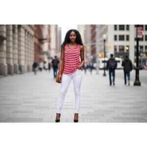 Zenana Outfitters Red and White Striped Women's Tank Top Size M